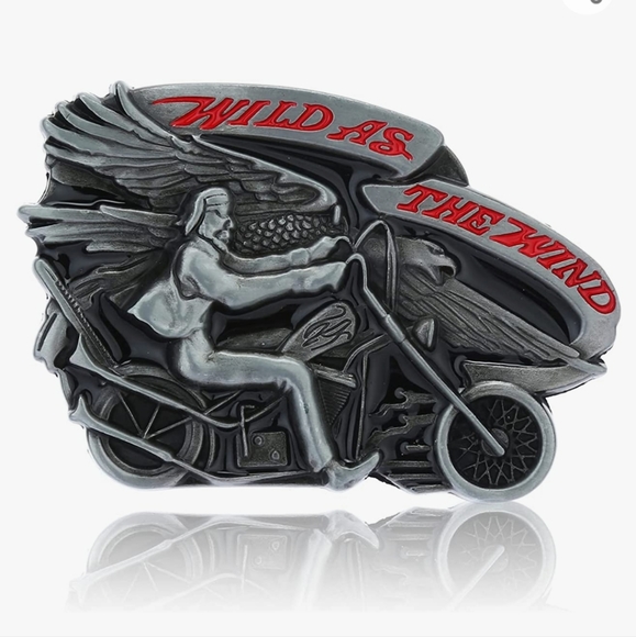 New biker motorcycle bike with wings wild as the wind belt buckle - Picture 3 of 3